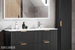 Komplett baderomspakke ADEL BLACK 120 cm – dobbelservant, Geberit, vegghengt toalett og Hansgrohe  